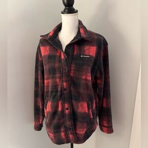 Columbia Pink and Black Plaid Fleece Snap Jacket Size M Women’s